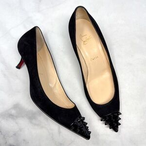 Christian Louboutin Geo 45 Spike Studded Pointed Toe Kitten Heel Pumps Black 39
